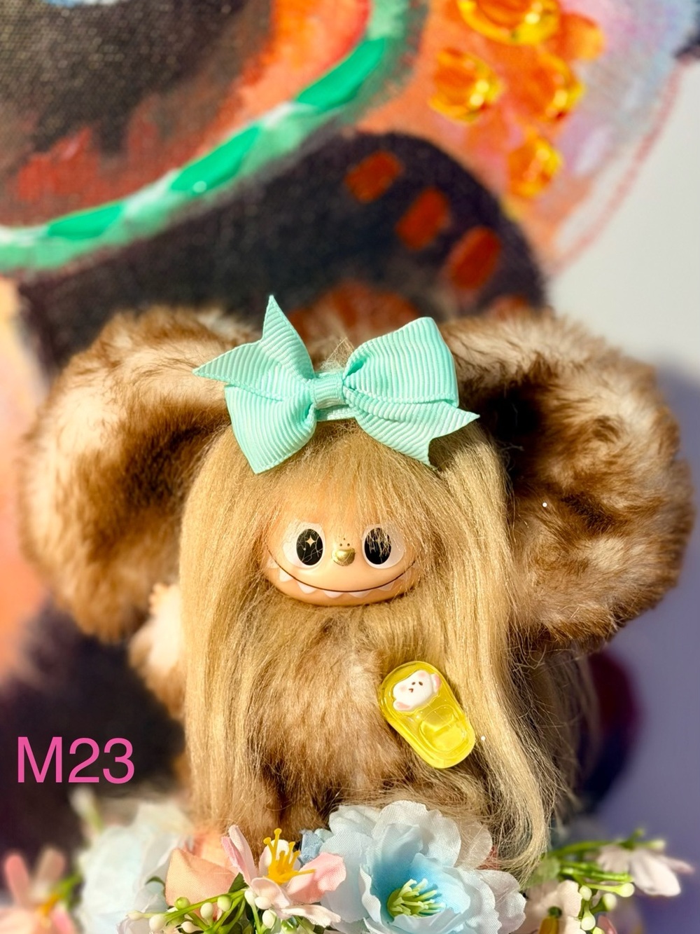 Vintage Furry Troll Doll with Mint Bow